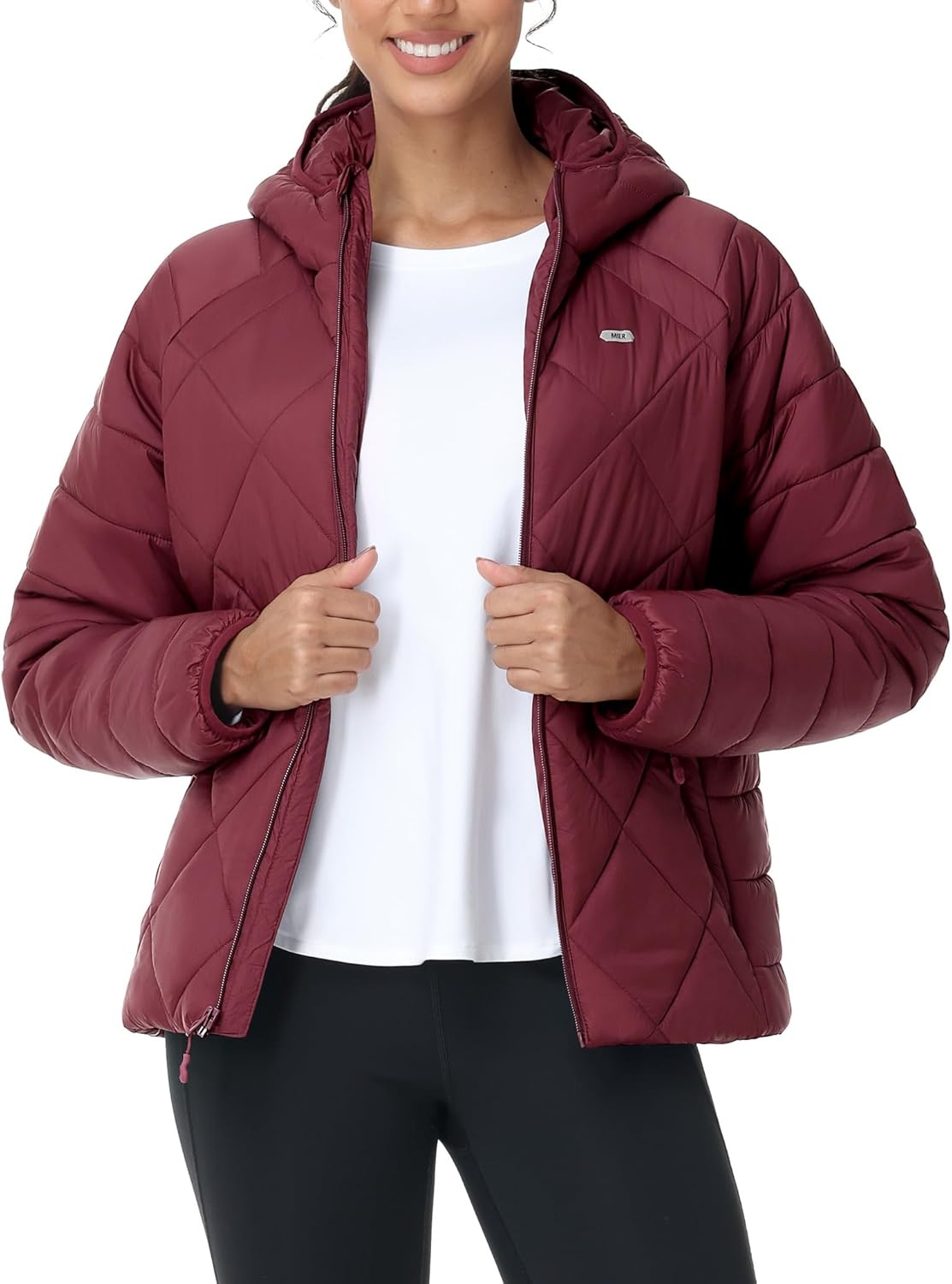 image:imageMIER Womens Puffer Jackets Lightweight Packable Quilted Winter Coat with HoodWater Resistant Warm Puffy Jacket for TravelWine