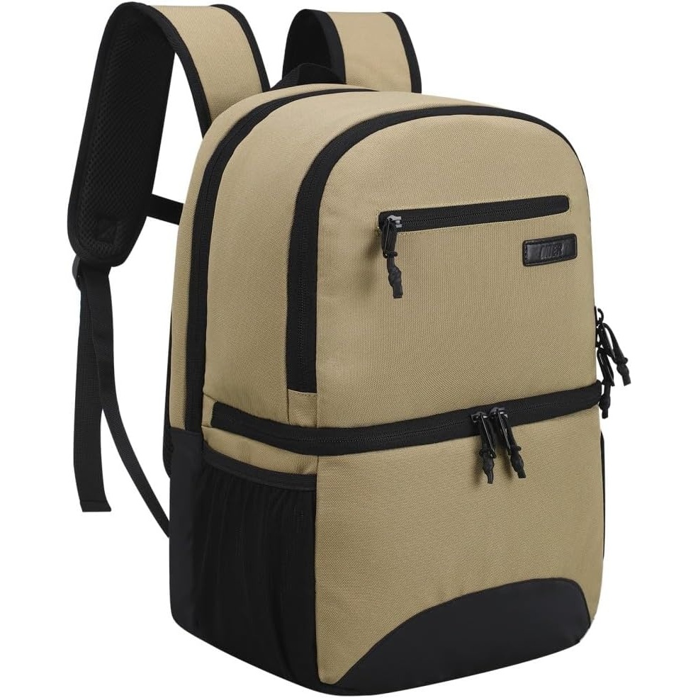 image:imageMIER 2 in 1 Insulated Cooler Backpack for Men Women Hiking Daypack with Lunch Compartment Double Deck LeakproofKhaki