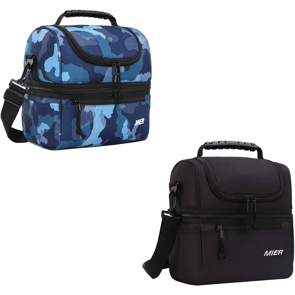 image:imageMIER Adult Lunch Box Insulated Lunch Bag Large Cooler Tote Bag for Women Double Deck Cooler Camouflage Large and BlackMedium