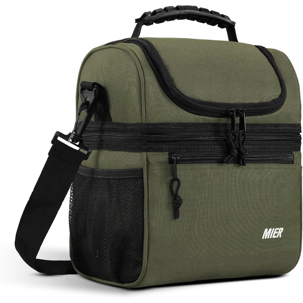 image:imageMIER Adult Lunch Box Insulated Lunch Bag Large Cooler Tote Bag for Women Double Deck Cooler Leopard LargeArmy Green