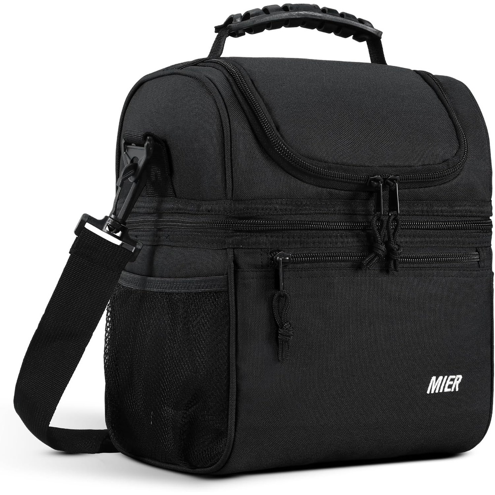 image:imageMIER Adult Lunch Box Insulated Lunch Bag Large Cooler Tote Bag for Women Double Deck Cooler Leopard LargeBlack