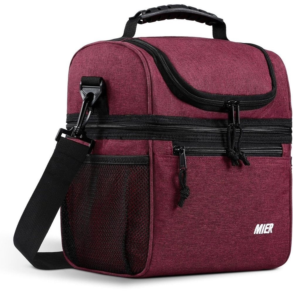 image:imageMIER Adult Lunch Box Insulated Lunch Bag Large Cooler Tote Bag for Women Double Deck Cooler Leopard LargeBurgundy