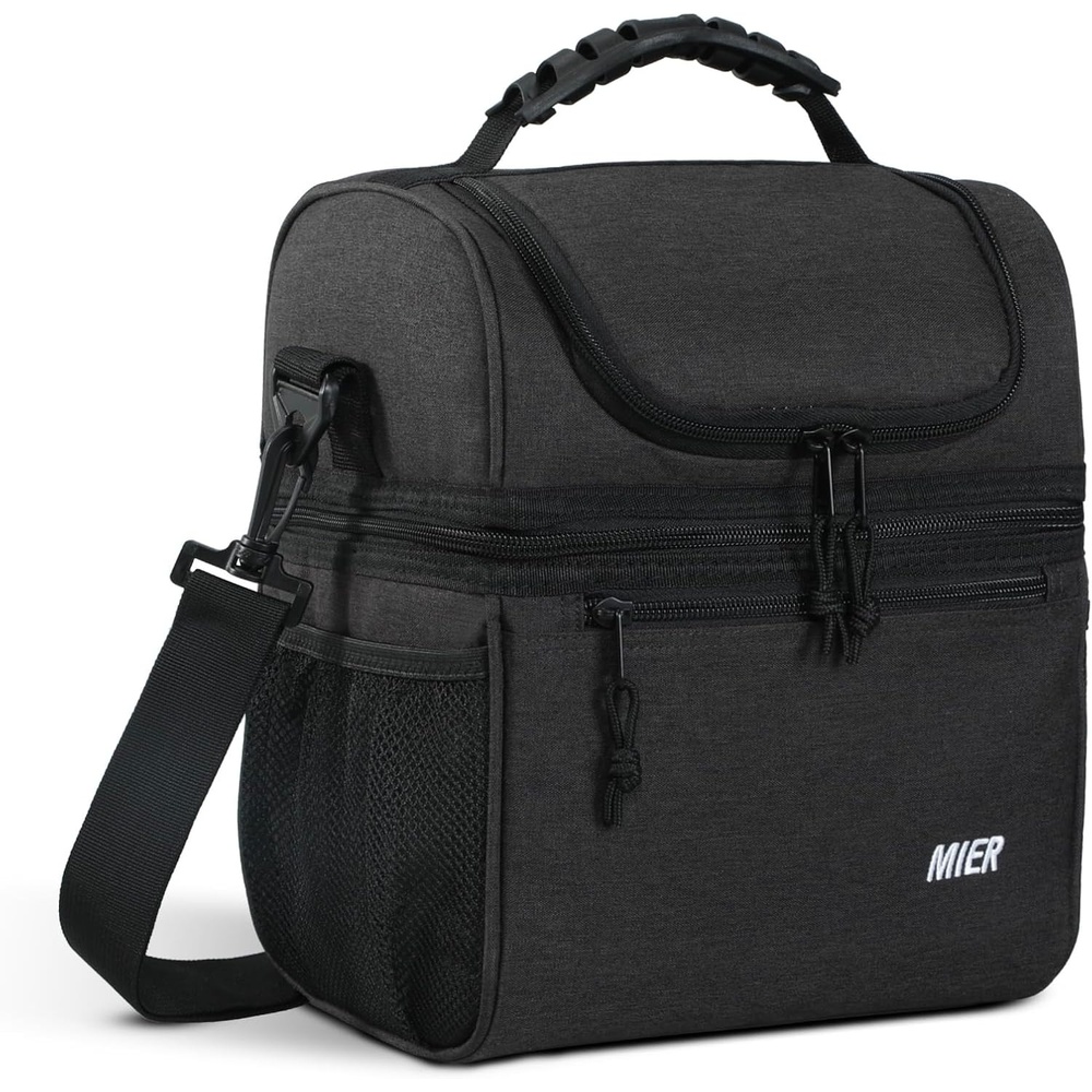 image:imageMIER Adult Lunch Box Insulated Lunch Bag Large Cooler Tote Bag for Women Double Deck Cooler Leopard LargeDark Gray