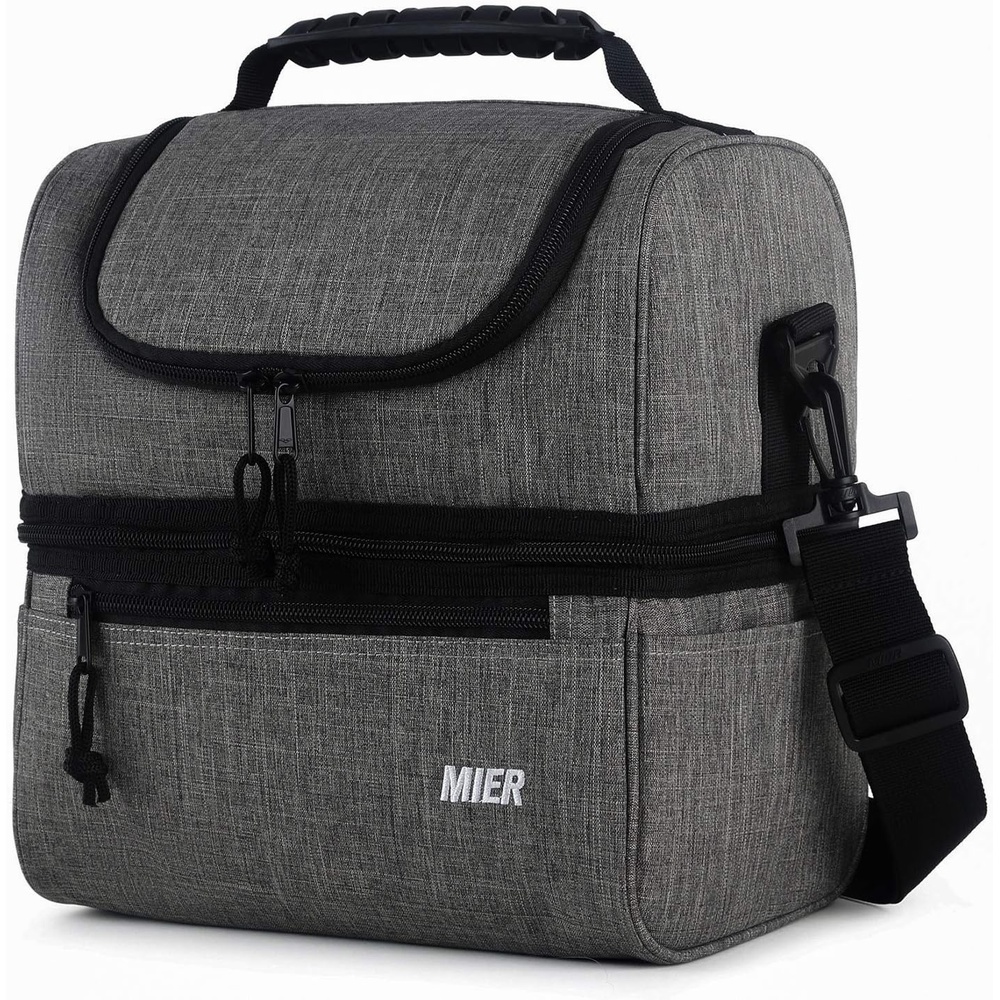 image:imageMIER Adult Lunch Box Insulated Lunch Bag Large Cooler Tote Bag for Women Double Deck Cooler Leopard LargeGray
