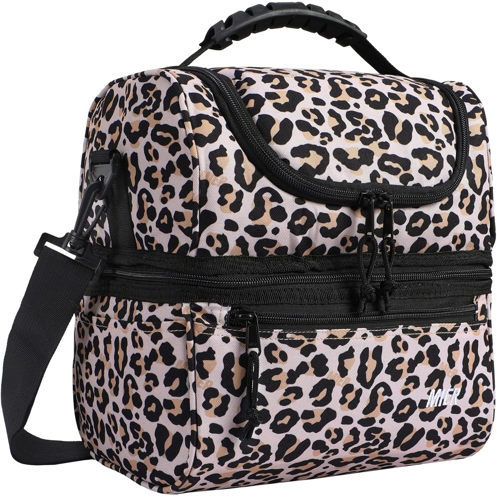image:imageMIER Adult Lunch Box Insulated Lunch Bag Large Cooler Tote Bag for Women Double Deck Cooler Leopard LargeLeopard