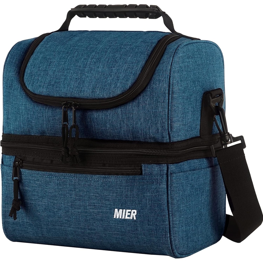 image:imageMIER Adult Lunch Box Insulated Lunch Bag Large Cooler Tote Bag for Women Double Deck Cooler Leopard LargeTeal Blue
