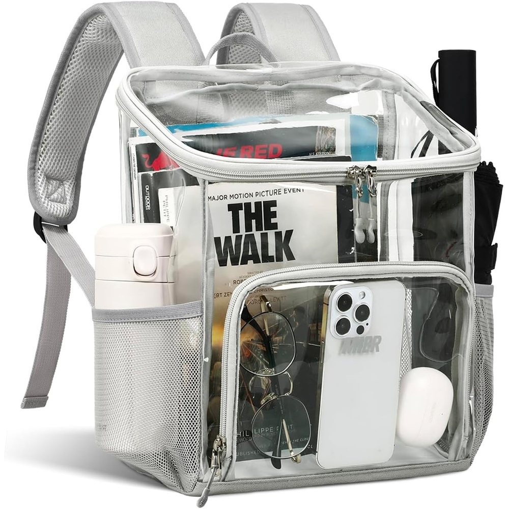 image:imageMIER Clear Backpack for Stadium Events 12 Inch Small Transparent Bookbag Heavy Duty See Through Backpacks for School Clear Bag for Boys Girls Adult BlackGray