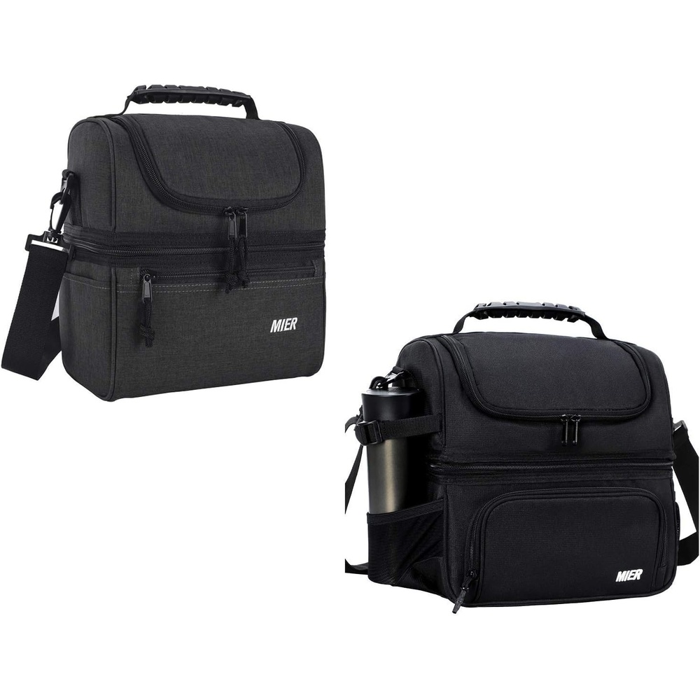 image:imageMIER Dual Compartment Lunch Bag Tote with Shoulder Strap for Men and Women Leakproof Insulated Cooler Bag for Work