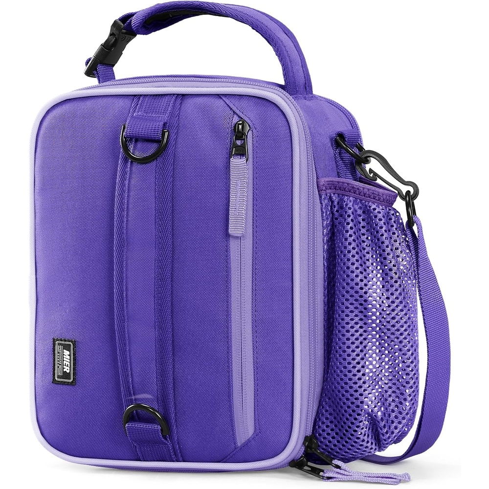 image:imageMIER Expandable Lunch Bag Insulated Lunch Box for Men to Work Travel Portable Lunchbox Bags with Shoulder Strap and Water Bottle Holder BlackLight Purple