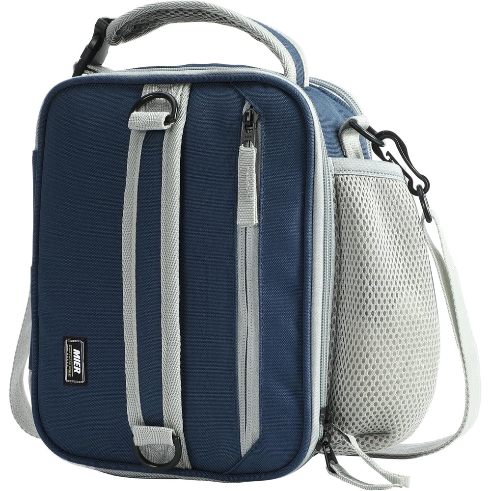 image:imageMIER Expandable Lunch Bag Insulated Lunch Box for Men to Work Travel Portable Lunchbox Bags with Shoulder Strap and Water Bottle Holder BlackNavy Blue