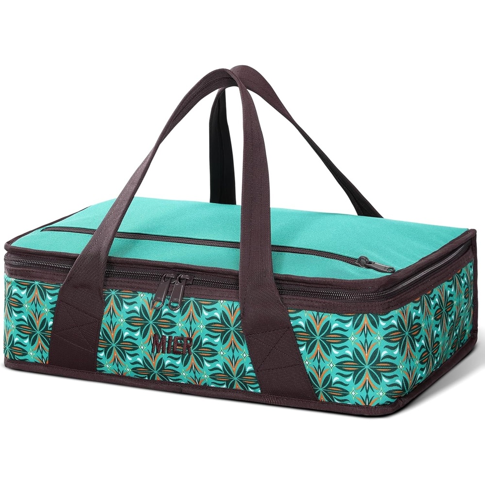 image:imageMIER Insulated Casserole Carrier Fits 9x13 Baking DishesFoil Pans Double Food Carriers Bag Thermal Holder for Hot or Cold Food Lasagna Lugger Potluck Parties Picnic Travel PurpleTeal
