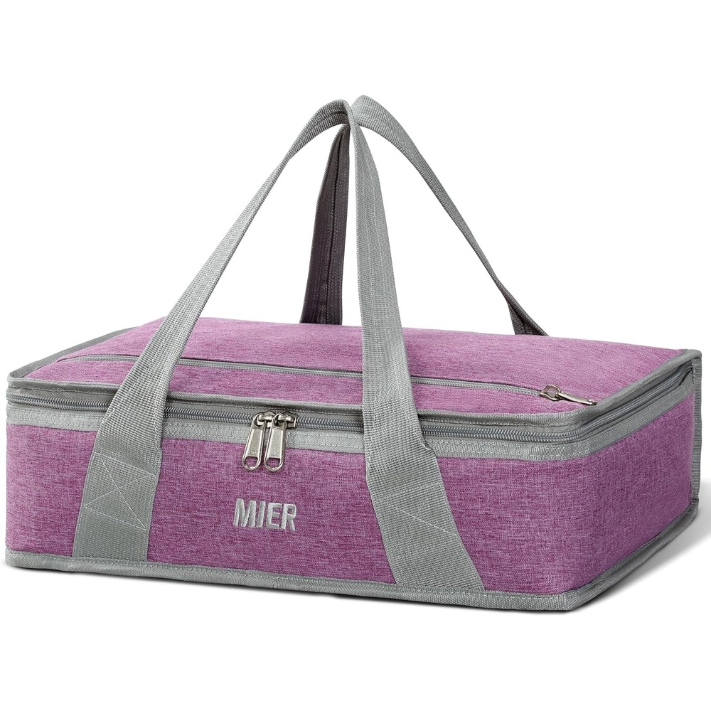 image:imageMIER Insulated Casserole Carrier Fits 9x13 Baking DishesFoil Pans Double Food Carriers Bag Thermal Holder for Hot or Cold Food Lasagna Lugger Potluck Parties Picnic Travel PurplePurple