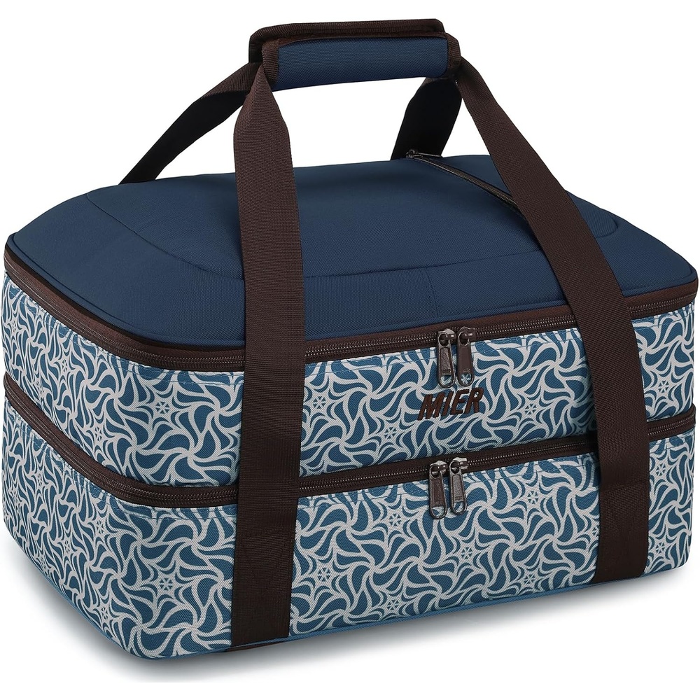 image:imageMIER Insulated Casserole Carrier Fits 9x13 Baking DishesFoil Pans Double Food Carriers Bag Thermal Holder for Hot or Cold Food Lasagna Lugger Potluck Parties Picnic Travel PurpleDeep BlueBrown