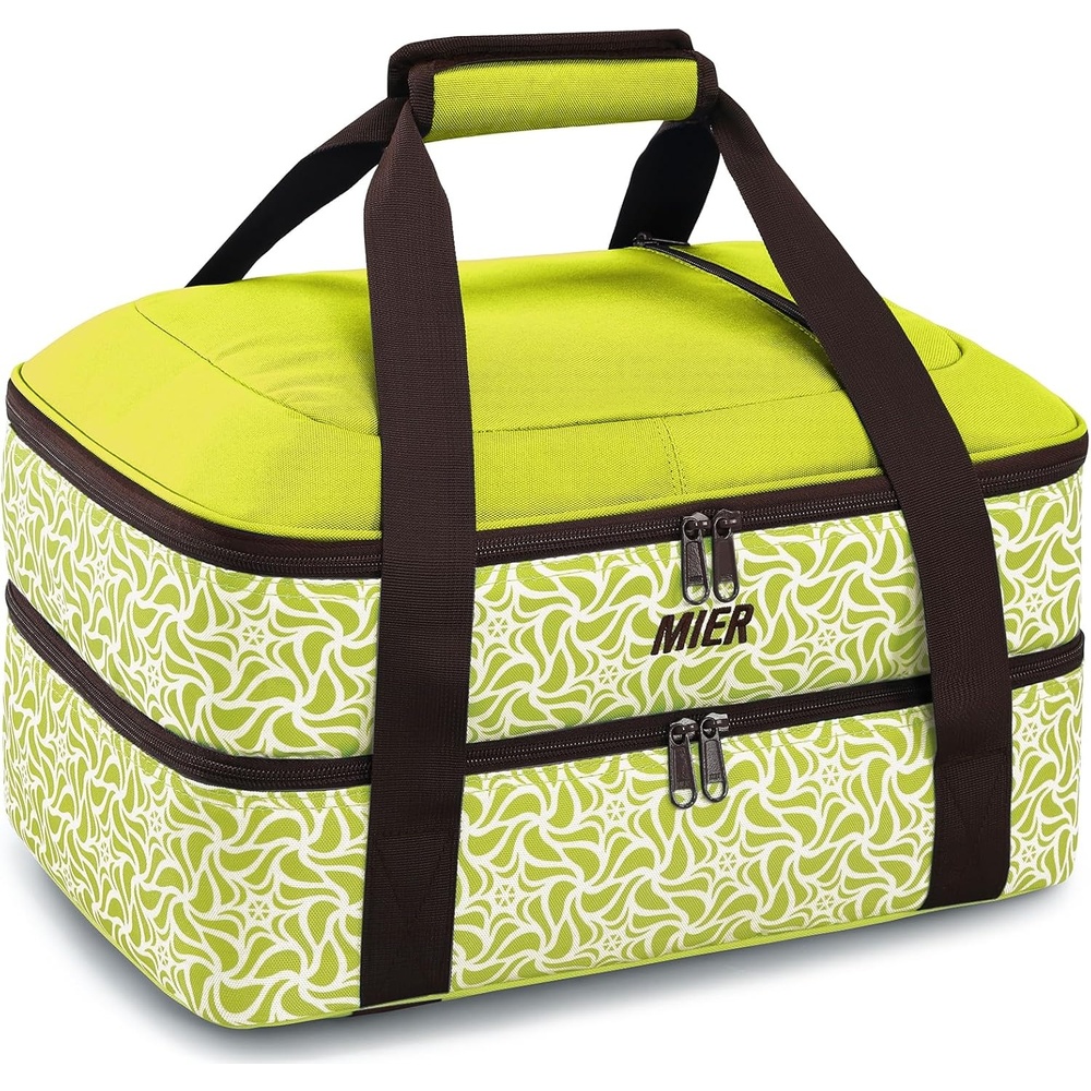 image:imageMIER Insulated Casserole Carrier Fits 9x13 Baking DishesFoil Pans Double Food Carriers Bag Thermal Holder for Hot or Cold Food Lasagna Lugger Potluck Parties Picnic Travel PurpleGreen