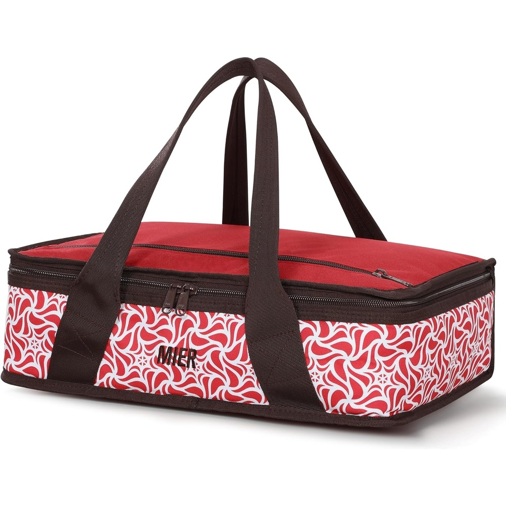 image:imageMIER Insulated Casserole Carrier Fits 9x13 Baking DishesFoil Pans Double Food Carriers Bag Thermal Holder for Hot or Cold Food Lasagna Lugger Potluck Parties Picnic Travel PurpleRed