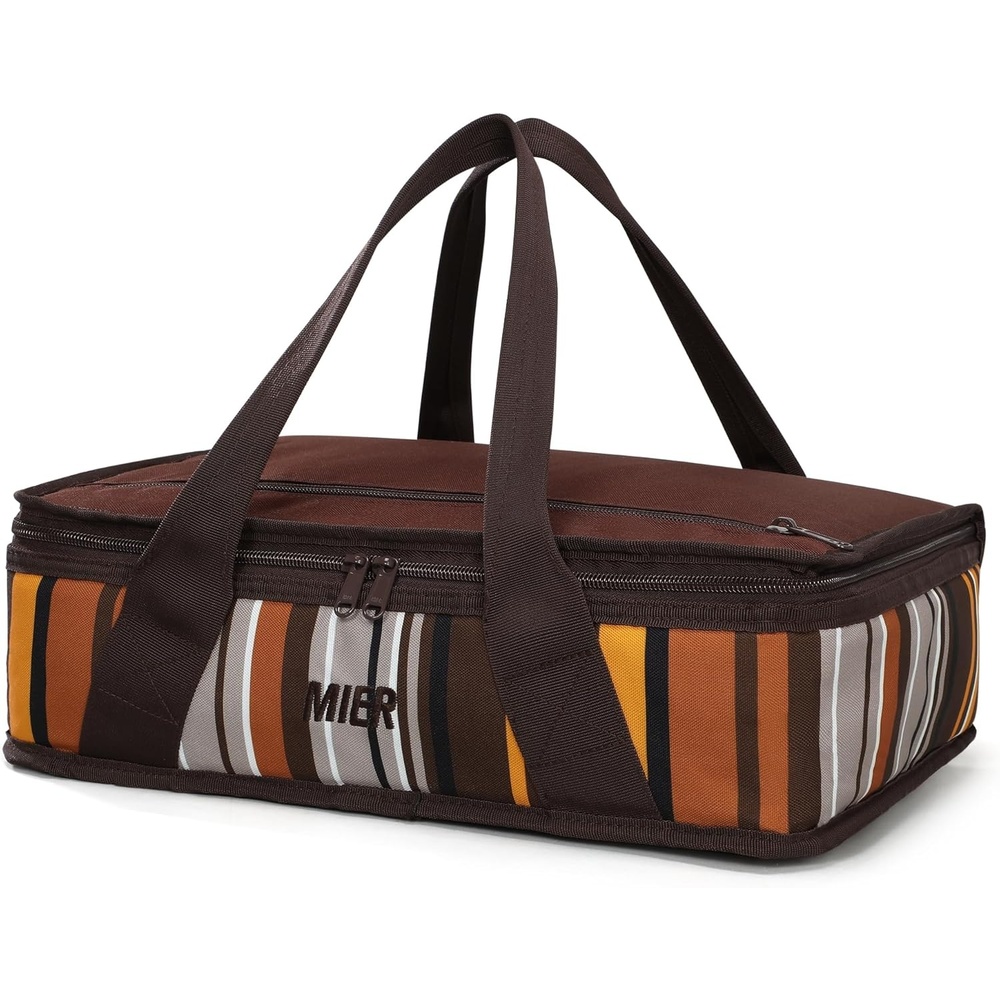image:imageMIER Insulated Casserole Carrier Fits 9x13 Baking DishesFoil Pans Double Food Carriers Bag Thermal Holder for Hot or Cold Food Lasagna Lugger Potluck Parties Picnic Travel PurpleBrown