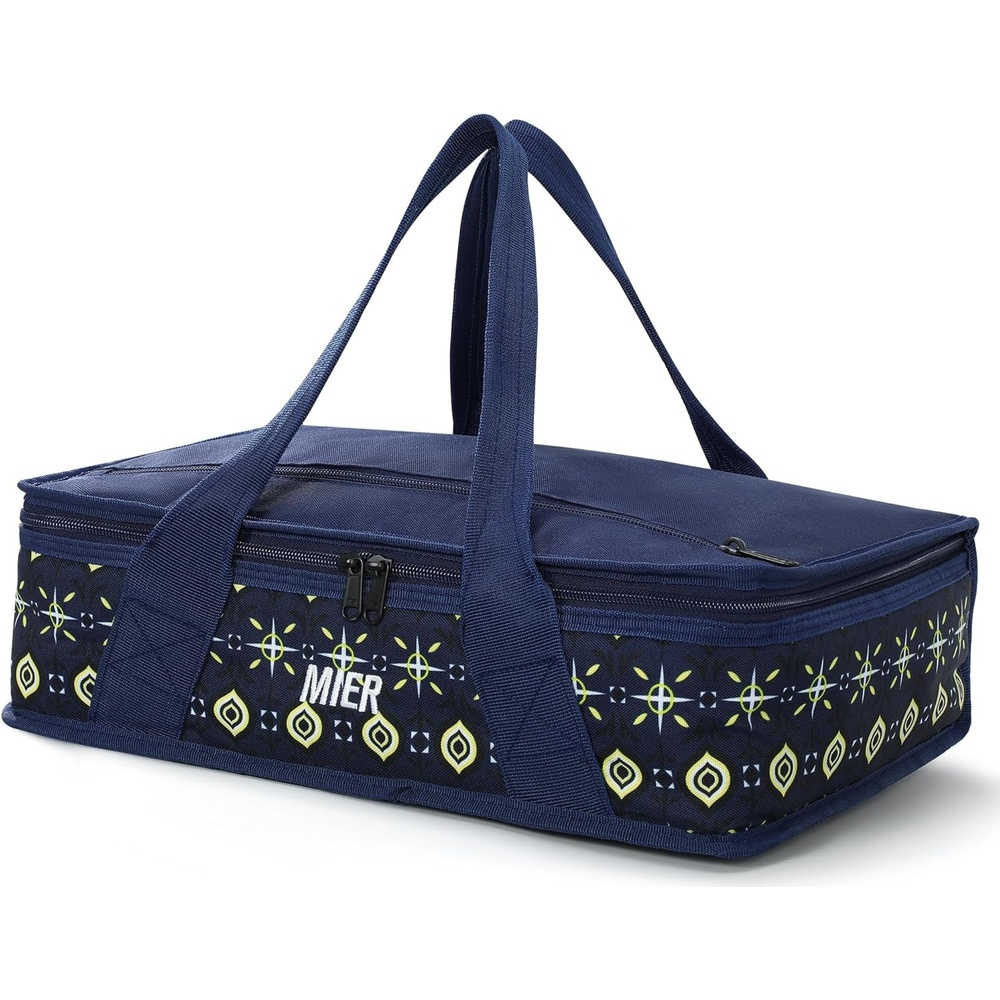 image:imageMIER Insulated Casserole Carrier Fits 9x13 Baking DishesFoil Pans Double Food Carriers Bag Thermal Holder for Hot or Cold Food Lasagna Lugger Potluck Parties Picnic Travel PurpleDeep Blue