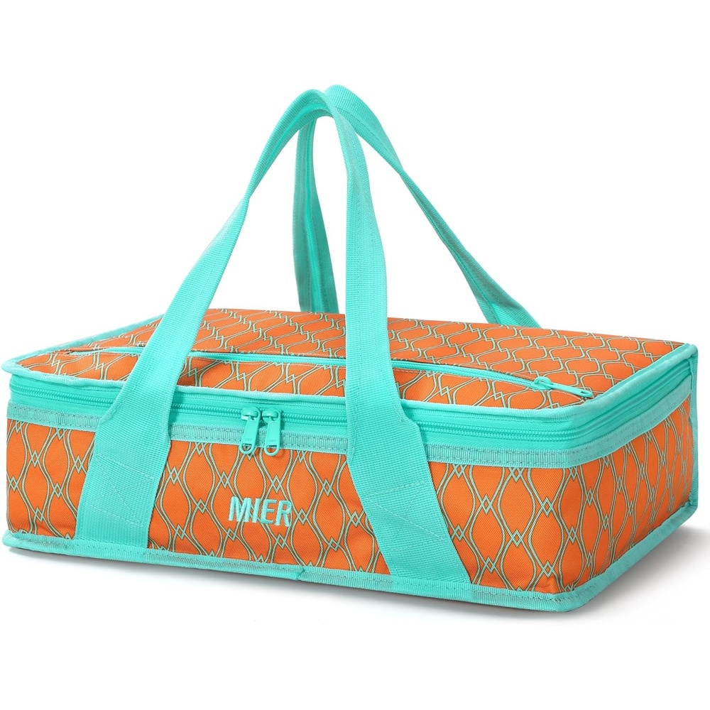 image:imageMIER Insulated Casserole Carrier Fits 9x13 Baking DishesFoil Pans Double Food Carriers Bag Thermal Holder for Hot or Cold Food Lasagna Lugger Potluck Parties Picnic Travel PurpleOrange