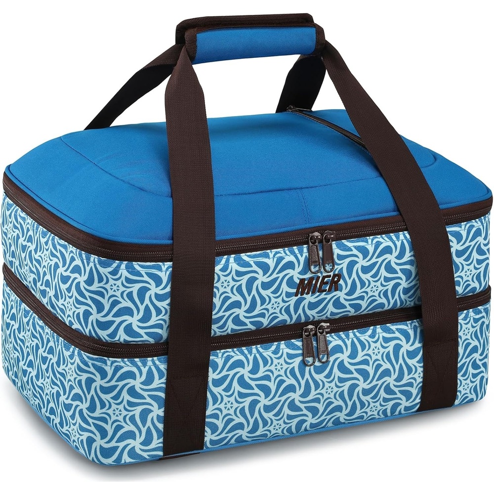 image:imageMIER Insulated Casserole Carrier Fits 9x13 Baking DishesFoil Pans Double Food Carriers Bag Thermal Holder for Hot or Cold Food Lasagna Lugger Potluck Parties Picnic Travel PurpleBlueBrown