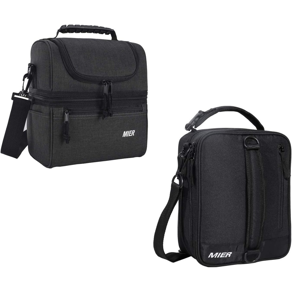 image:imageMIER Insulated Lunch Box 2 Compartment Lunch Bag and Expandable Lunch Pack for Men Women Black