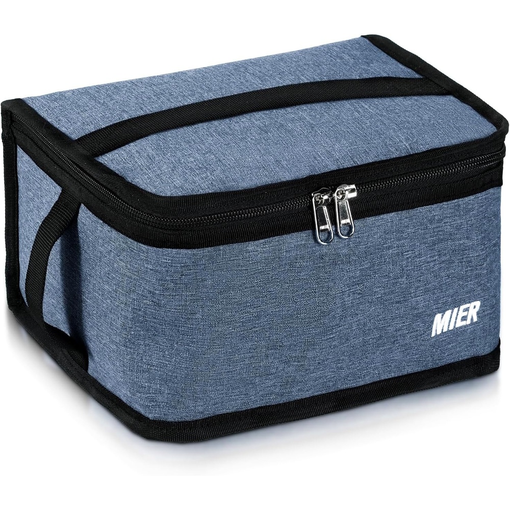 image:imageMIER Insulated Lunch Box for Men Women Kids Portable Small Lunch Bag 9 CAN Compact Thermal Mini Cooler for School Work Picnic BlueBluesteel