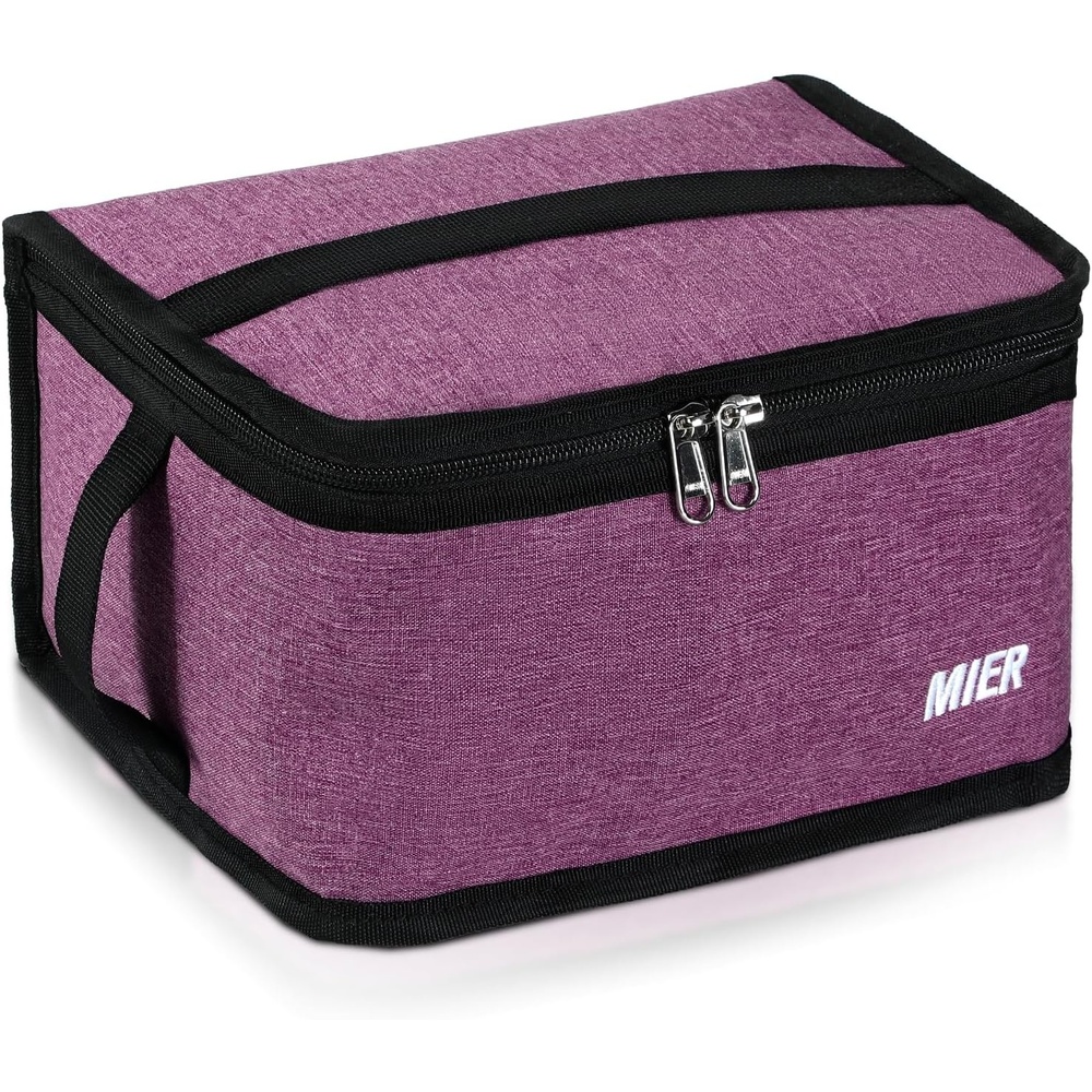 image:imageMIER Insulated Lunch Box for Men Women Kids Portable Small Lunch Bag 9 CAN Compact Thermal Mini Cooler for School Work Picnic BluePurple