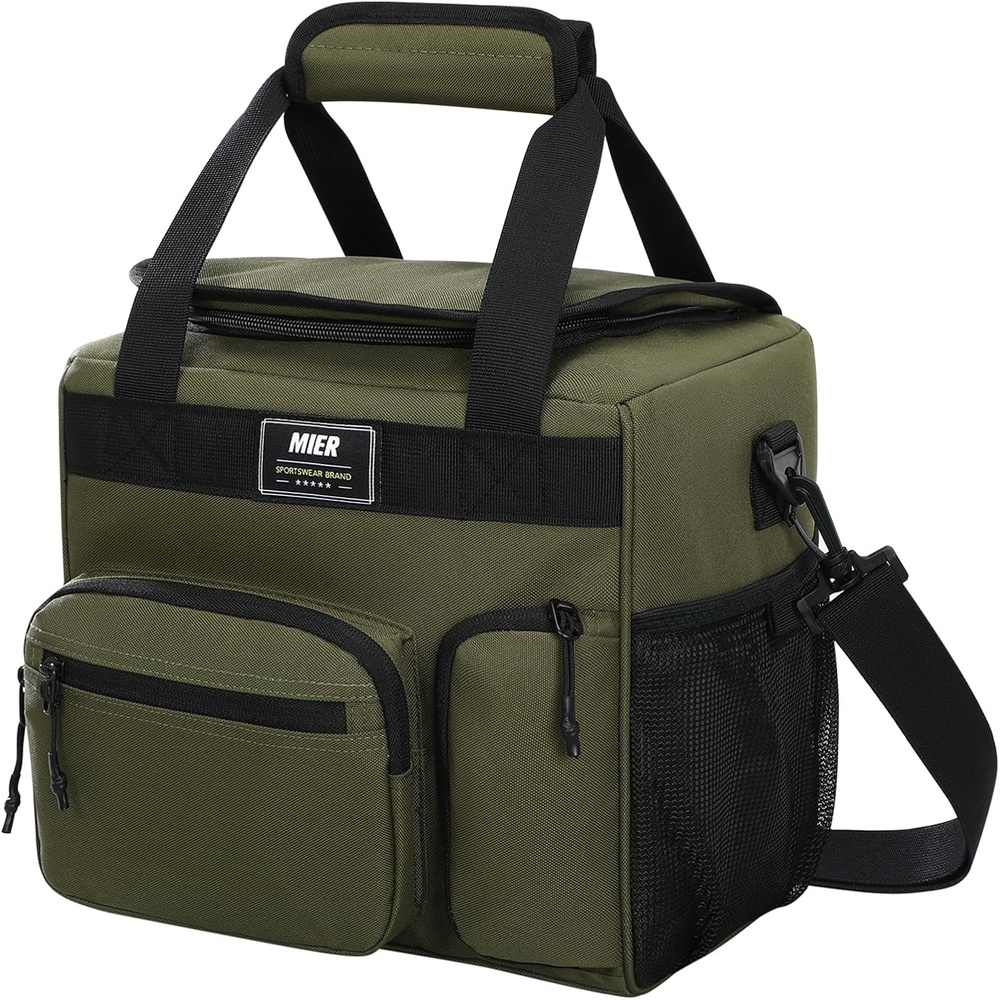 image:imageMIER Large Lunch Box for Men Women Adult Insulated Soft Sided Cooler 30 Can Leakproof Lunch Bag Collapsible for Work Travel Camping Beach 18L BlackNo Luggage StrapArmy Green