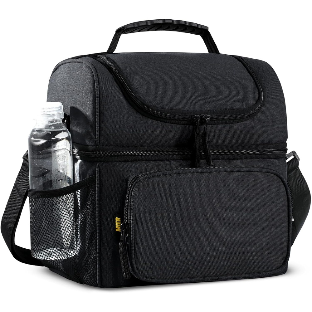 image:imageMIER Mens Insulated Lunch Box Dual Compartment Large Lunch Bag Coolers with Shoulder Strap for Men Women Adult to Office Work Picnic Travel Outdoors Army GreenBlack