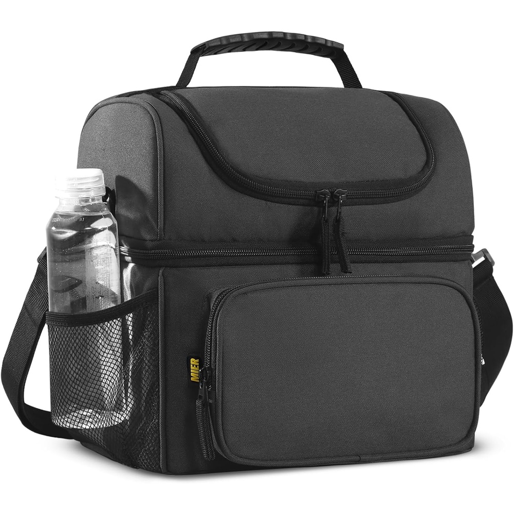 image:imageMIER Mens Insulated Lunch Box Dual Compartment Large Lunch Bag Coolers with Shoulder Strap for Men Women Adult to Office Work Picnic Travel Outdoors Army GreenDark Gray