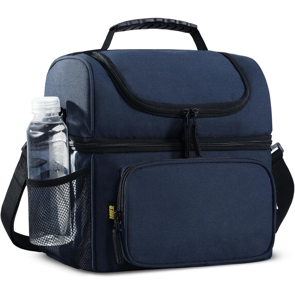 image:imageMIER Mens Insulated Lunch Box Dual Compartment Large Lunch Bag Coolers with Shoulder Strap for Men Women Adult to Office Work Picnic Travel Outdoors Army GreenDark Blue