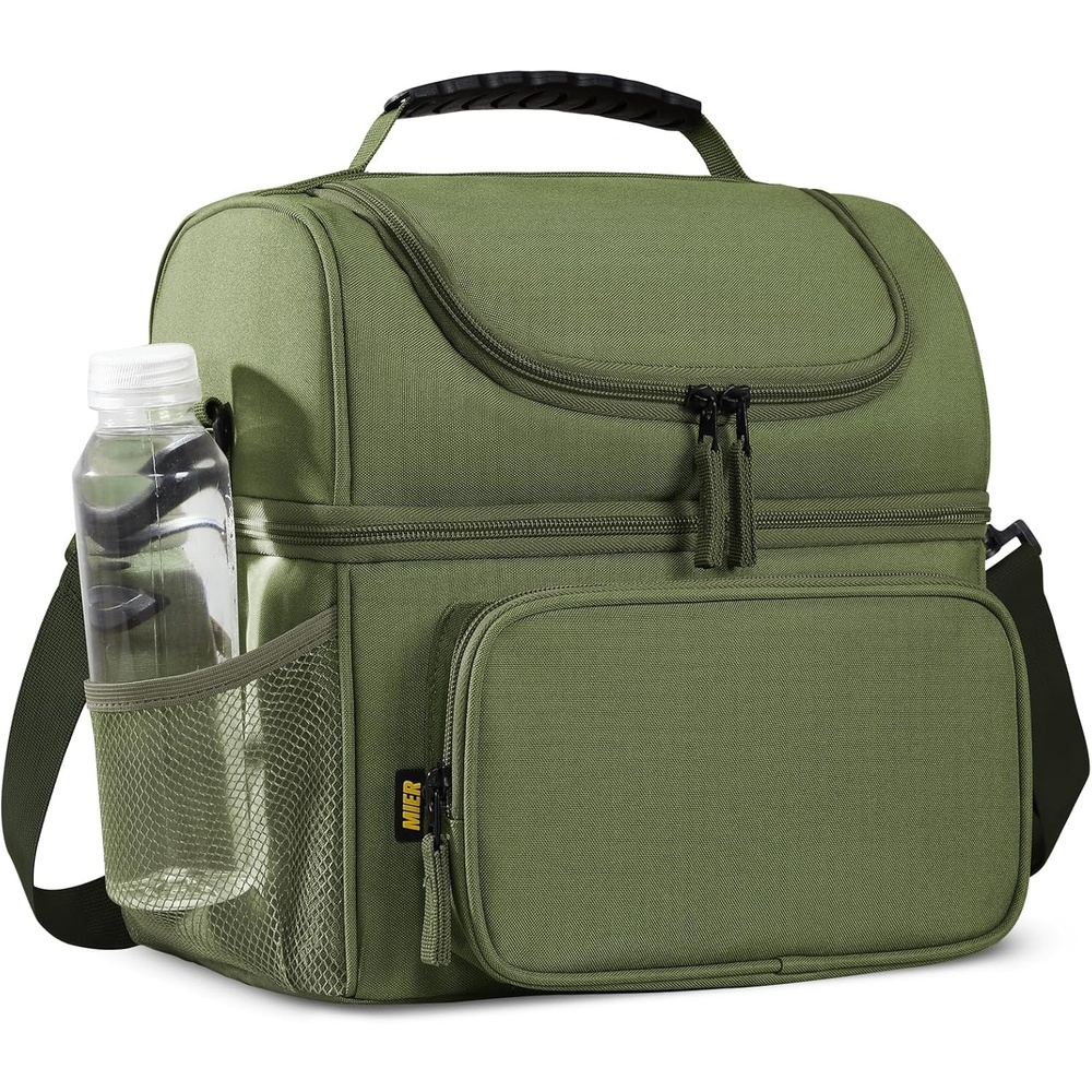 image:imageMIER Mens Insulated Lunch Box Dual Compartment Large Lunch Bag Coolers with Shoulder Strap for Men Women Adult to Office Work Picnic Travel Outdoors Army GreenGreen