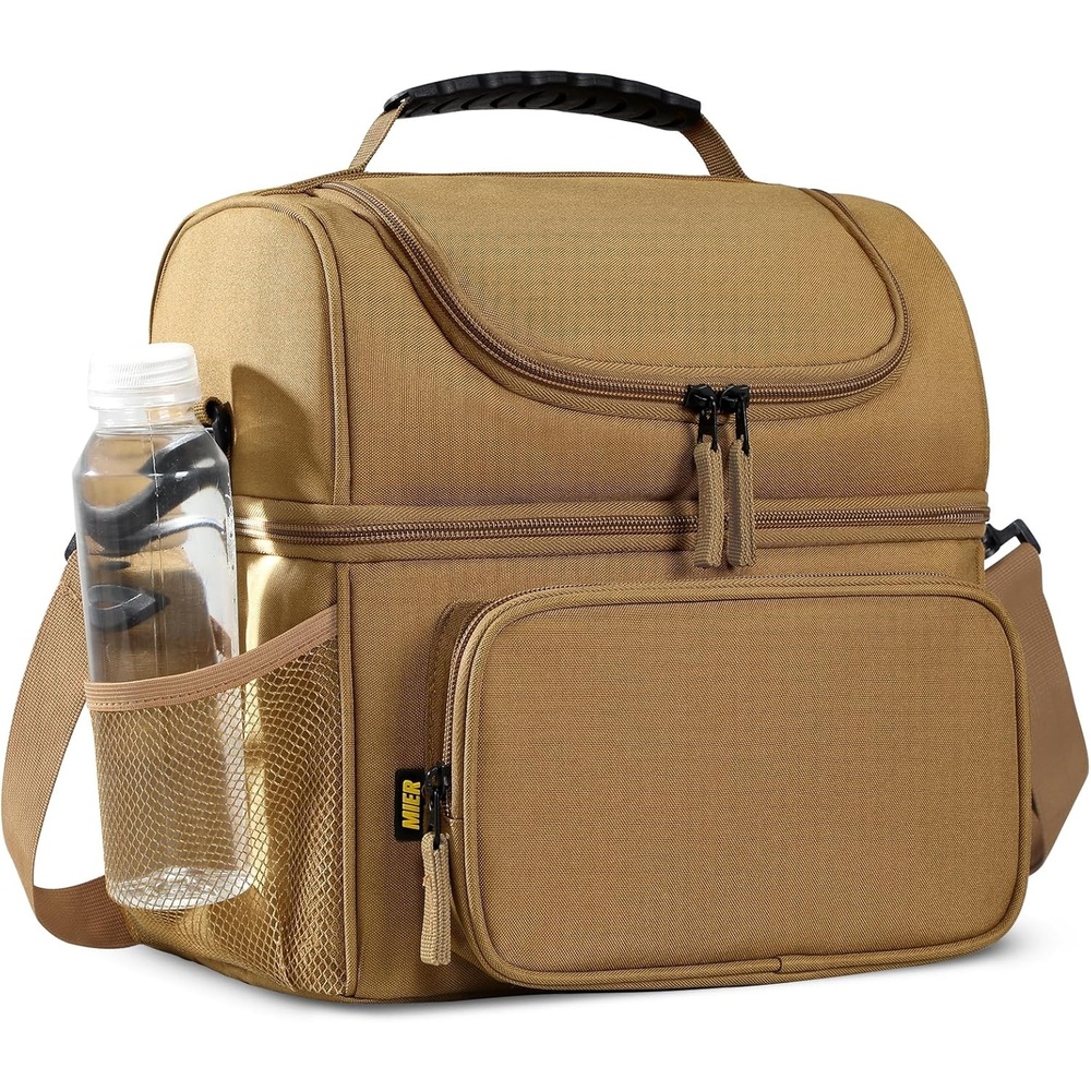 image:imageMIER Mens Insulated Lunch Box Dual Compartment Large Lunch Bag Coolers with Shoulder Strap for Men Women Adult to Office Work Picnic Travel Outdoors Army GreenKhaki