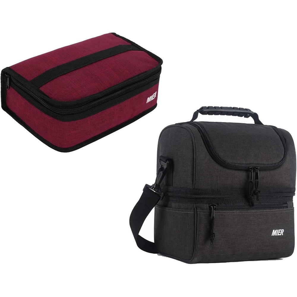 image:imageMIER Mini Lunch Bag and Adult Double Deck Cooler Lunch Box Insulated Lunch Bag for Men WomenDark Grey Large