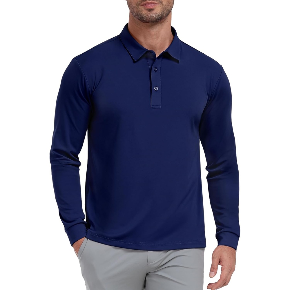 image:imageMIER Polo Shirts for Men Long Sleeve Dry Fit Golf Athletic Work Collared Shirt with UV SPF Sun Protection Inherent UPF 50Navy