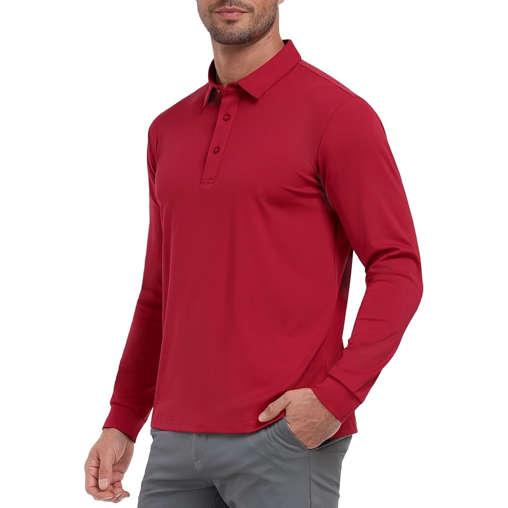 image:imageMIER Polo Shirts for Men Long Sleeve Dry Fit Golf Athletic Work Collared Shirt with UV SPF Sun Protection Inherent UPF 50Red