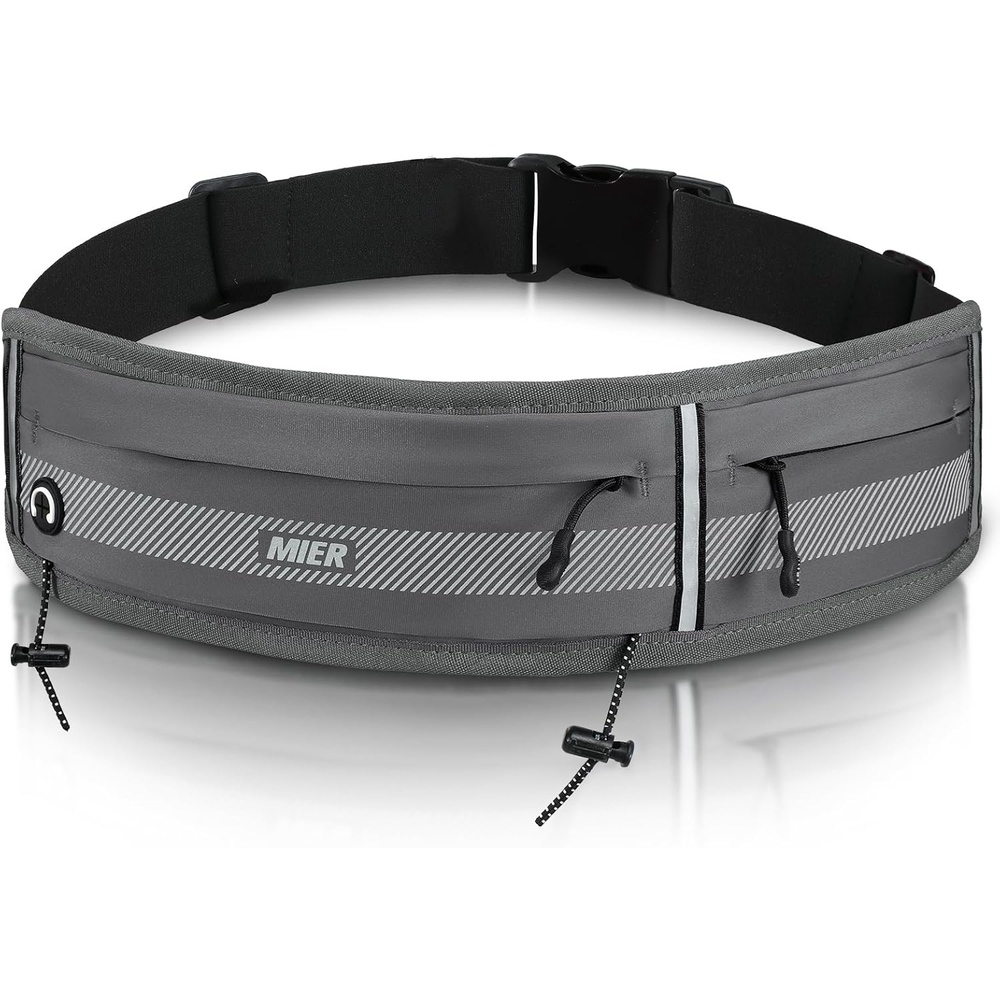 image:imageMIER Running Belt for Men Women Slim Fanny Pack Phone Holder Jogging Pouch with Marathon Bib Clip Runner Waist Pack for Walking Cycling for Keys Cards amp Essentials PinkGray