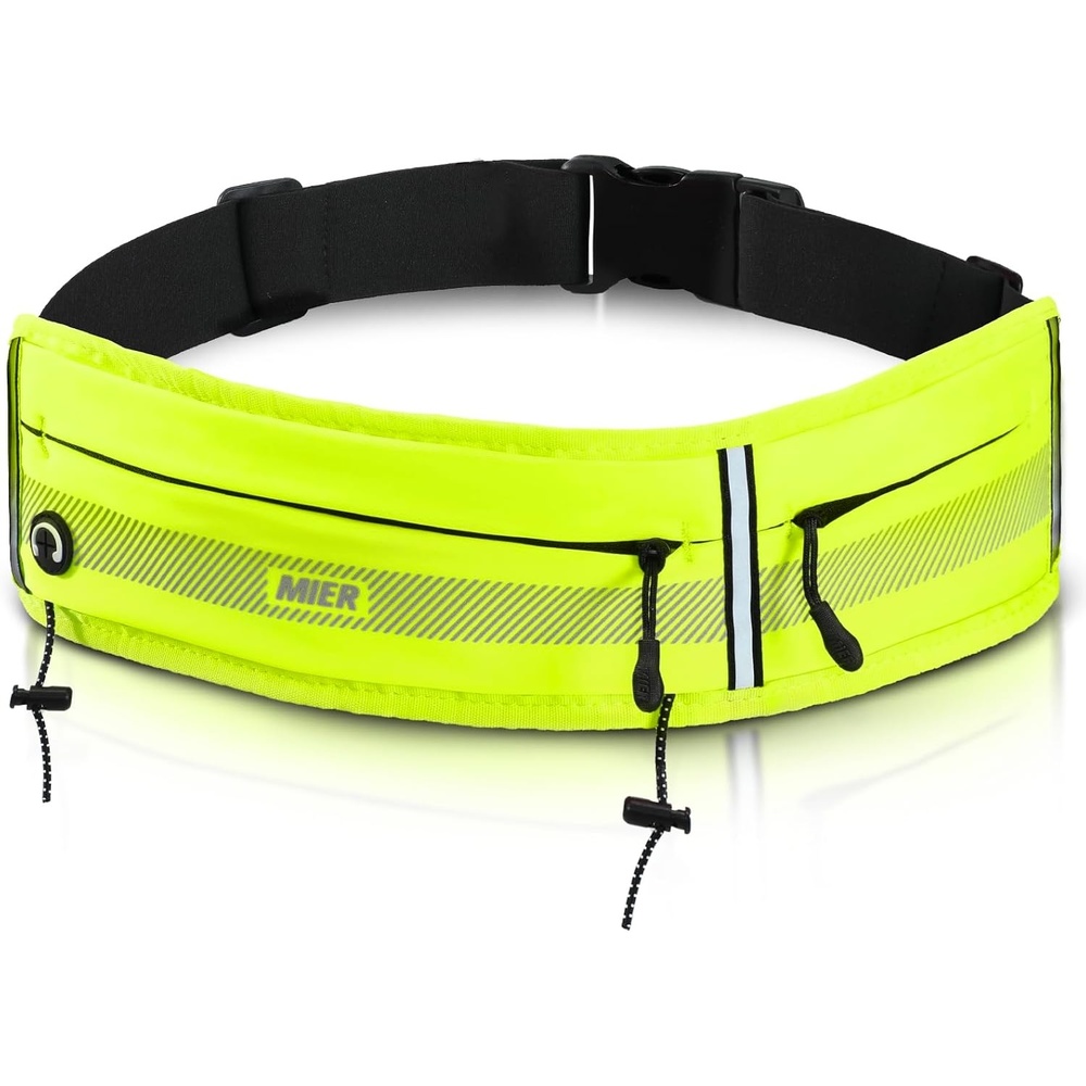 image:imageMIER Running Belt for Men Women Slim Fanny Pack Phone Holder Jogging Pouch with Marathon Bib Clip Runner Waist Pack for Walking Cycling for Keys Cards amp Essentials PinkNeon Yellow