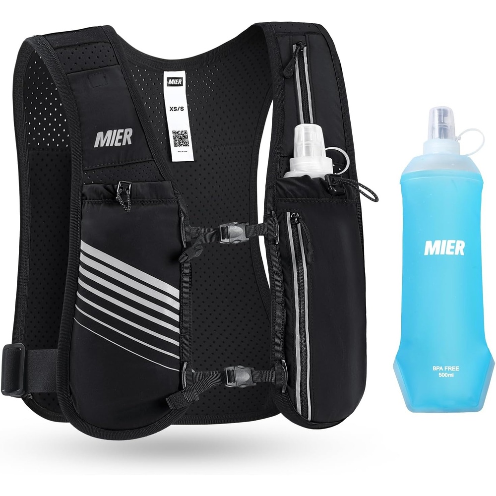 image:imageMIER Running Vest for Women Men Lightweight Breathable Hydration Vest with 500ml Soft Flask Reflective Hydration Backpack for Marathon Cycling Hiking JoggingBlack