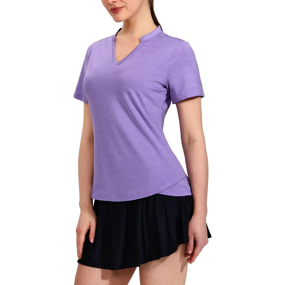 image:imageMIER Womens Golf Polo Shirts Collarless Short Sleeve Tennis Running TShirts VNeck Cooling Summer TeeHeather Purple