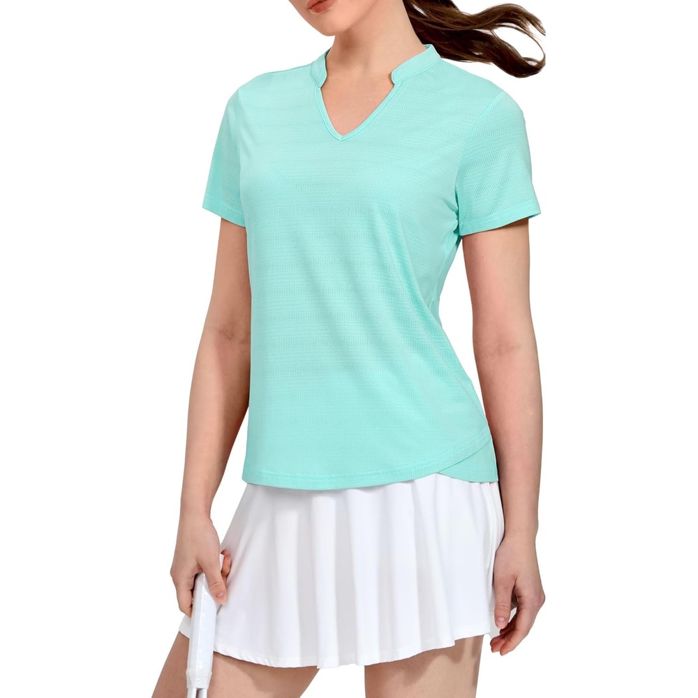 image:imageMIER Womens Golf Polo Shirts Collarless Short Sleeve Tennis Running TShirts VNeck Cooling Summer TeeLight Green