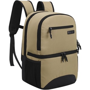 image:imageMIER 2 in 1 Insulated Cooler Backpack for Men Women Hiking Daypack with Lunch Compartment Double Deck LeakproofKhaki