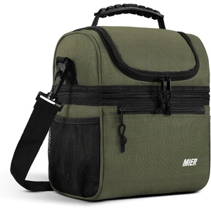 image:imageMIER Adult Lunch Box Insulated Lunch Bag Large Cooler Tote Bag for Women Double Deck Cooler Leopard LargeArmy Green