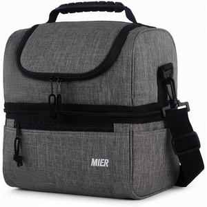 image:imageMIER Adult Lunch Box Insulated Lunch Bag Large Cooler Tote Bag for Women Double Deck Cooler Leopard LargeGray