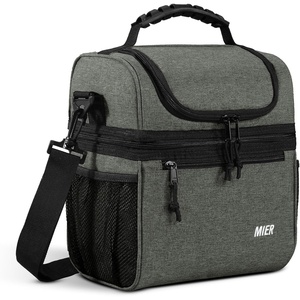 image:imageMIER Adult Lunch Box Insulated Lunch Bag Large Cooler Tote Bag for Women Double Deck Cooler Leopard LargeGreenish Grey