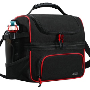 image:imageMIER Dual Compartment Lunch Bag Tote with Shoulder Strap for Men and Women Insulated Leakproof Cooler Bag BlackRedBlackRed