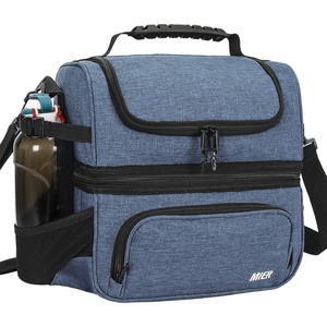 image:imageMIER Dual Compartment Lunch Bag Tote with Shoulder Strap for Men and Women Insulated Leakproof Cooler Bag BlackRedBluesteel