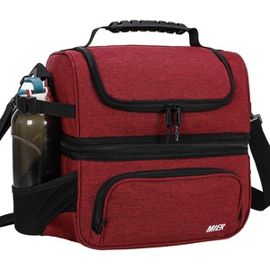 image:imageMIER Dual Compartment Lunch Bag Tote with Shoulder Strap for Men and Women Insulated Leakproof Cooler Bag BlackRedDark Red