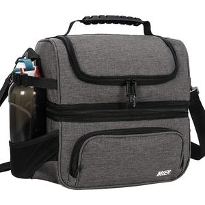 image:imageMIER Dual Compartment Lunch Bag Tote with Shoulder Strap for Men and Women Insulated Leakproof Cooler Bag BlackRedGray