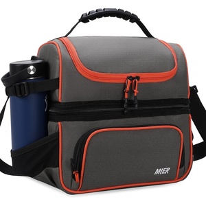 image:imageMIER Dual Compartment Lunch Bag Tote with Shoulder Strap for Men and Women Insulated Leakproof Cooler Bag BlackRedGreyOrange