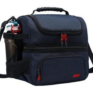 image:imageMIER Dual Compartment Lunch Bag Tote with Shoulder Strap for Men and Women Insulated Leakproof Cooler Bag BlackRedNavy Blue